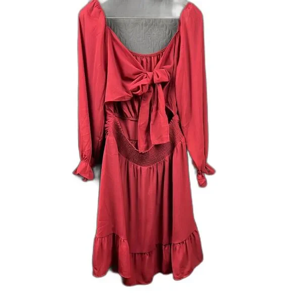 Byinns Open Tie Back Square Neck Lantern LS Elastic Waist Mini Dress SZ XXL:NWT - Picture 7 of 16